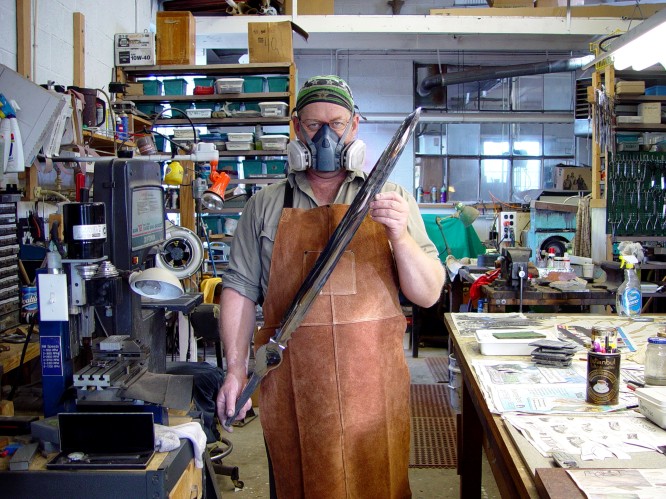 Jay Fisher with fine handmade sword blade in Sharp Instinct Studio