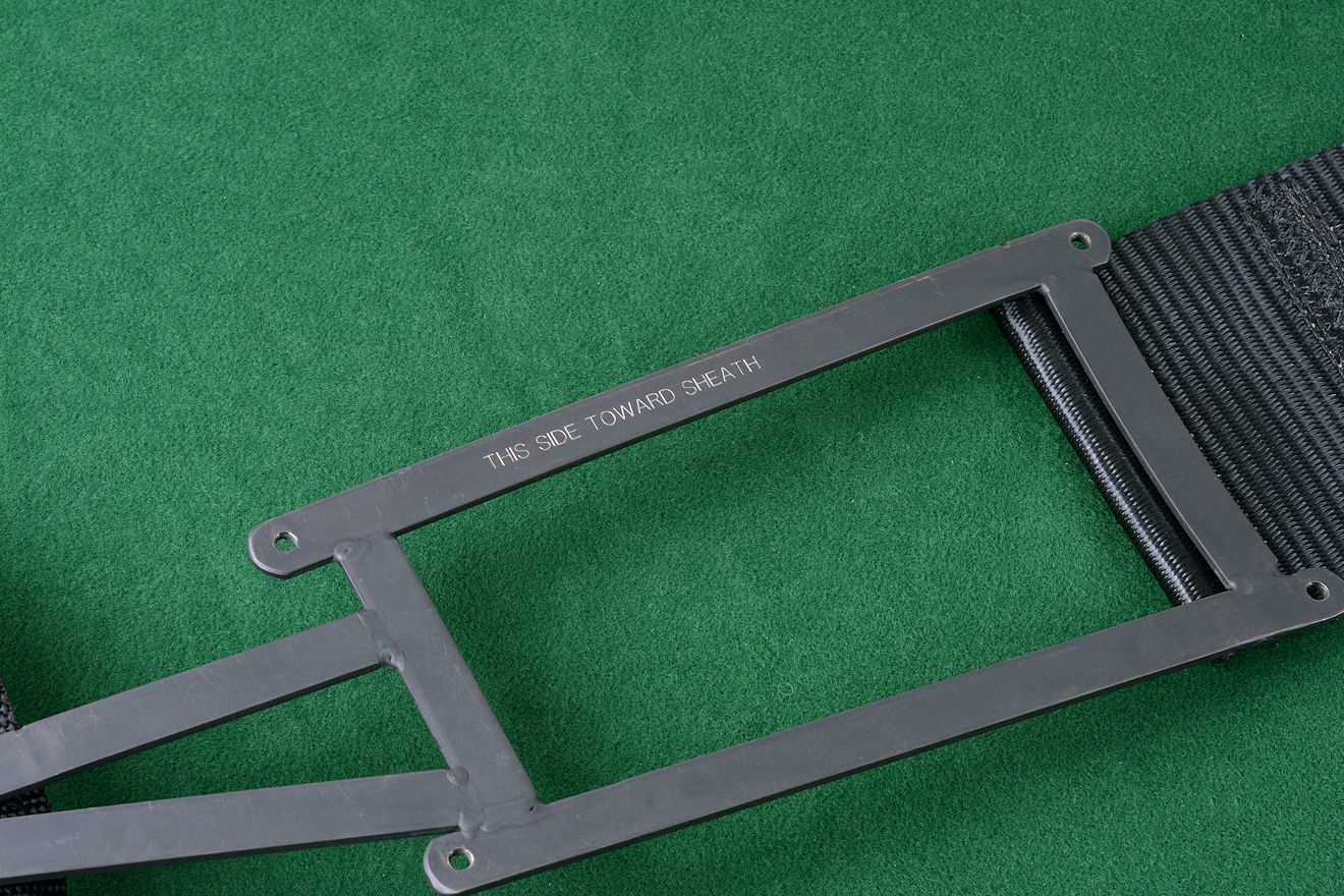 "Ananke" custom tactical khukri, tactical modular sheath frame component engraving detail