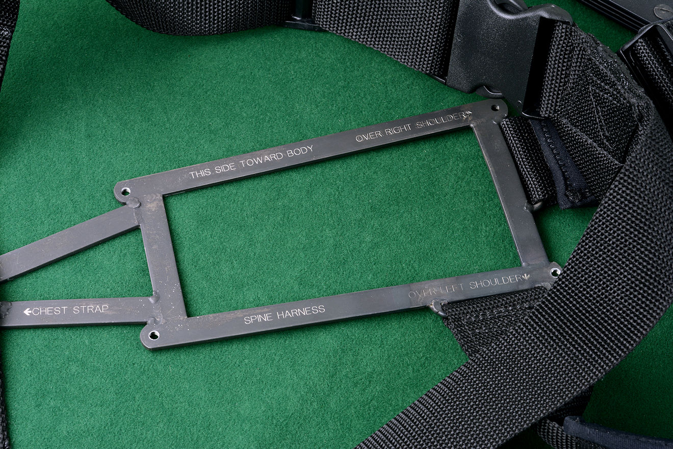 "Ananke" custom tactical khukri knife, sheath module frame component spine harness shown