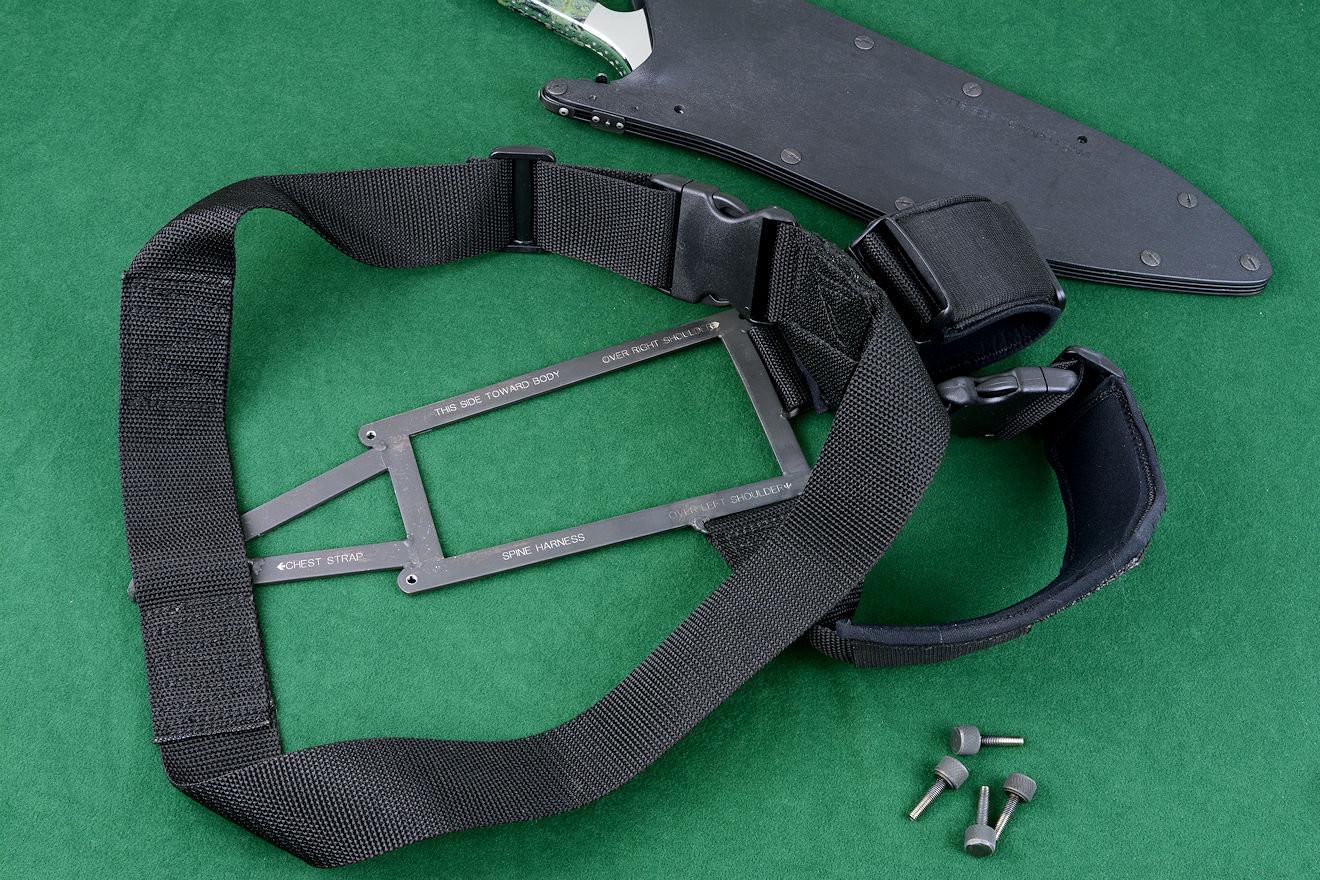 "Ananke" custom tactical khukri knife, spine harness module detal