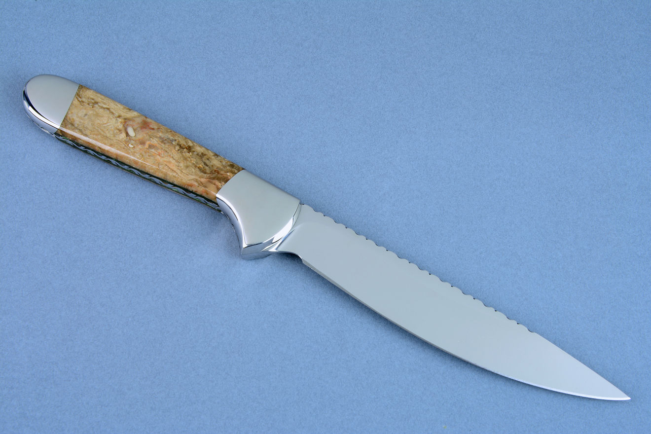 "Clarau Magnum" fine handmade chef's knife, best knives, reverse side view, blade and handle profile and details