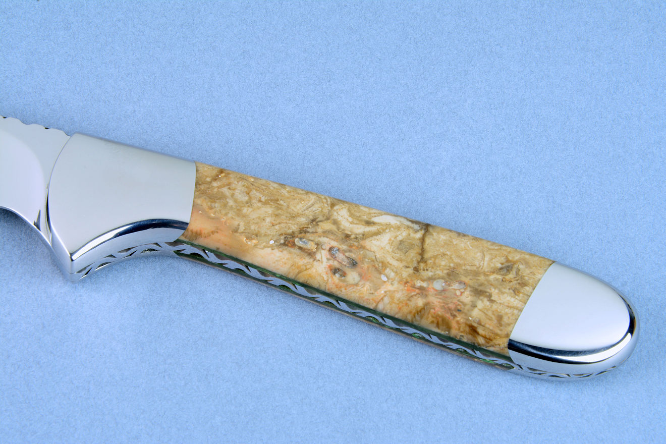 "Clarau Magnum" fine handmade professional chef's knife, obverse side handle detail