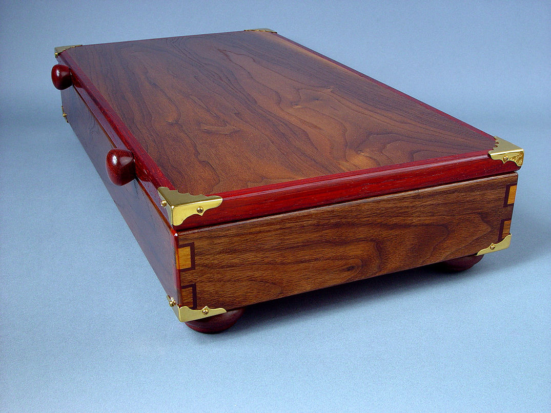 "Duhovni Ratnik" case side view. Elegant case is finished in penetrating oils, tung oil, and varnish