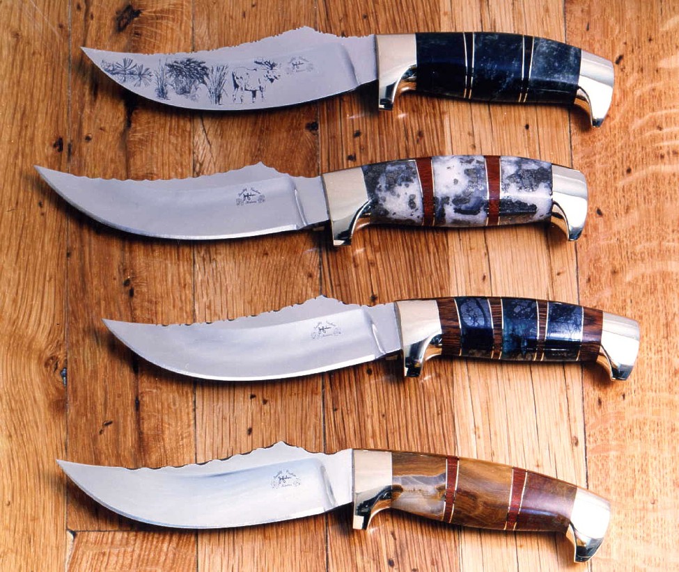 "Aunkst"- my most popular trailing point hunting knife in stainless tool steel, brass, exotic hardwoods and gemstone