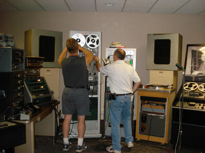 Jay and Chase Gentry setting up Ampex reel-to-reel