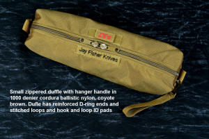 Coyote brown or tan small zippered duffle with hanger strap, double layered in 1000 denier ballistic nylon