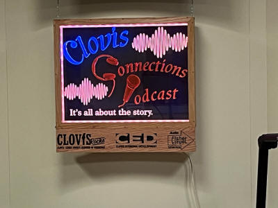 Clovis Connections POdcast acrylic sign