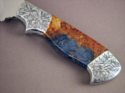 "Altair" obverse side handle detail. Pattern in engraving matches intricate lines of gemstone handle scales.