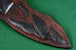 "Ananke" custom khukri, sheath back detail. Every area of sheath is finely made, artistically planned and executed, yet simple and clean