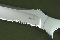 "Arctica" obverse side serration and hollow grind/termination detail. "Canine" rip teeth serrations are extremely aggressive in this high molylbdenum tough tool steel blade