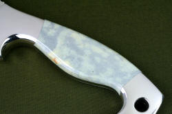"Arctica" obverse side handle scale detail. Gemstone is extremely hard jasper, polished to vitreous smoothness 