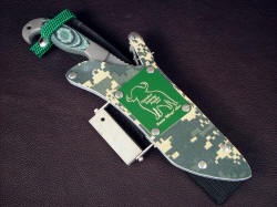Custom Flashplate engraved in green lacquered brass on Arcturus locking sheath