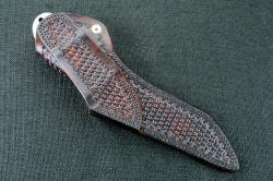 "Arcturus" leather sheath back side view showing double row stitching throughout for high strength and durability