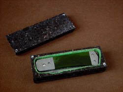 "Aries" view in granite case. Case is lined with green suede leather for protection of knife
