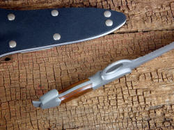 "Azophi" inside handle tang detail. Note tapered tang, dovetailed bolsters, substantial thickness and well supported talon point at handle butt