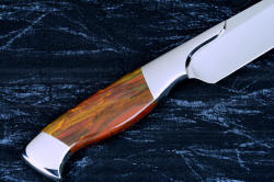 "Bordeaux" fine handmade chef's knife reverse side handle  view in 440C high chromium stainless steel blade, 304 stainless steel bolsters, Caprock petrified wood gemstone handle