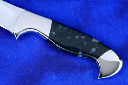 "Courbe" Professional Chef's Trimming, Boning knife, obverse side handle view in T3 cryogenically treated 440C high chromium stainless steel blade, 304 stainless steel bolsters, Night Leopard Agate gemstone handle