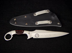 USMC custom "Bulldog" reverse side view. Note high resolution etching deep into mirror polished stainless steel knife blade