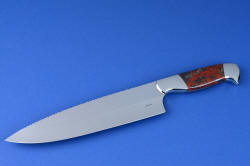 "Concordia" master chef's knife, obverse side view. Classic pattern of large, professional grade chef's knife.