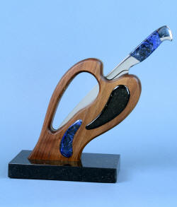 "Concordia" Custom Fine Chef's Knife, left side view of sculptural kitchen, chef's knife and stand