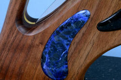 "Concordia" Custom Fine Chef's Knife, sodalite inlay in walnut is polished and clean, with striking light play in gemstone