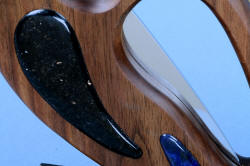 "Concordia" Custom Fine Chef's Knife, detail displaying a bit of the superior steel blade in stand safely
