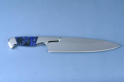 "Concordia" Custom Fine Chef's Knife, reverse side view. Knife is functional, elegant, crisp and clean