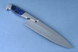 "Concordia" Custom Fine Chef's Knife, reverse side view. Blade is T3 cryogenically processed, superior in condition to any other