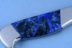 "Concordia" Custom Fine Chef's Knife, reverse side gemstone handle detail. Sodalite is a desired and striking gemstone, often used in jewelry