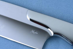 "Concordia" Custom Fine Chef's Knife, maker's mark and finish detail in this fine, handmade custom chef's knife