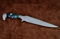 "Conodont" custom knife, reverse side view. Blade is extremely pointed and aggressive, deeply hollow ground