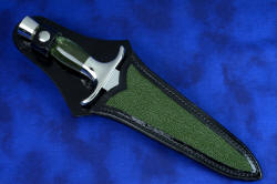 "Daqar" dagger, sheathed view. Sheath is bold and tough, inlaid with full panels of green rayskin