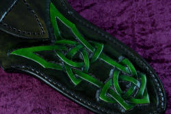 "Darach" celtic dagger, sheath back detail. Design of artwork is fully covering sheath