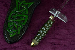 "Darach" Celtic dagger, handle side view. Sterling silver wire twist around green nephrite jade gemstone handle