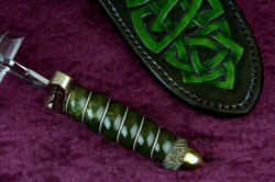 "Darach" Celtic Dagger, handle side view. Gemstone handle is deep green nephrite jade gemstone from Wyoming