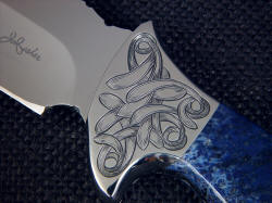 "Domovoi" obverse side front bolster engraving detial. Leaf pattern is full and flowing, this is a four power enlargement!