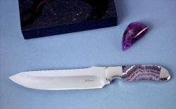 "Hestia" fine chef's knife, obverse side view. Note clean sweeping hollow grind and bright mirror polish.