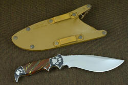 "Hooded Warrior" coyote locking sheath back is engraved for mounting instructions with modular sheath wear system