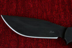 "Hooded Warrior" (Shadow Line), obverse side blade detail. Stainless steel blade is blackened in shadow line oxidation for reduced glare and reflection