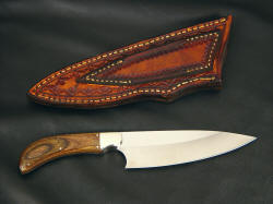 "La Cocina" custom chef's knife, reverse side view. Note full stamp tooling on sheath back and simple and clean lines of working knife
