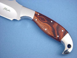 "Mercator" obverse side handle detail. Note placement of eye in exotic hardwood scales, clean, tight fit