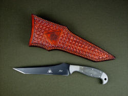 "Mercator" with alternate sheath in engraved leather, hand-stamped and tooled, hand stitched 9-10 oz. shoulder