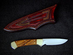 "Mirach" reverse side view. Sheath back is tooled, and has double row stitching on belt loop for durability