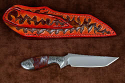 "Nishi" reverse side view. Note full carving, tooling and hand-dying on sheath back