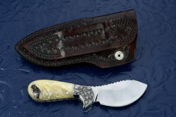 "Nunavut" skinning knife, reverse side view. Sheath belt loop is large to accommodate heavy gear, all stitching is double row nylon for strength and durability