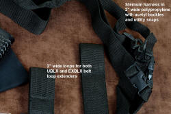 "Oculi" professional counterterrorism, tactical, working knife, accessory detail: belt loops on extenders, sternum harness