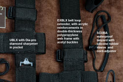 "Oculi" professional counterterrorism, tactical, working knife, accessories, belt loop extenders, SCUBA rated lanyard