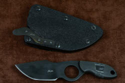 "Oculi" professional counterterrorism, tactical, working knife, obverse side view with hybrid tension-locking knife sheath