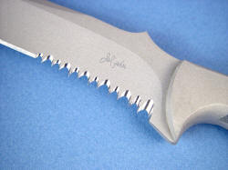 "PJLT" serration, front bolster detail. Note serrations that work, super sharp rippers.