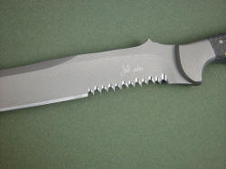 "PJLT" CSAR knife, blade, serrations detail. 